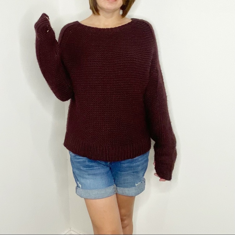 Tibi Burgundy Purple Crewneck Pullover Sweater Acrylic Wool Blend
